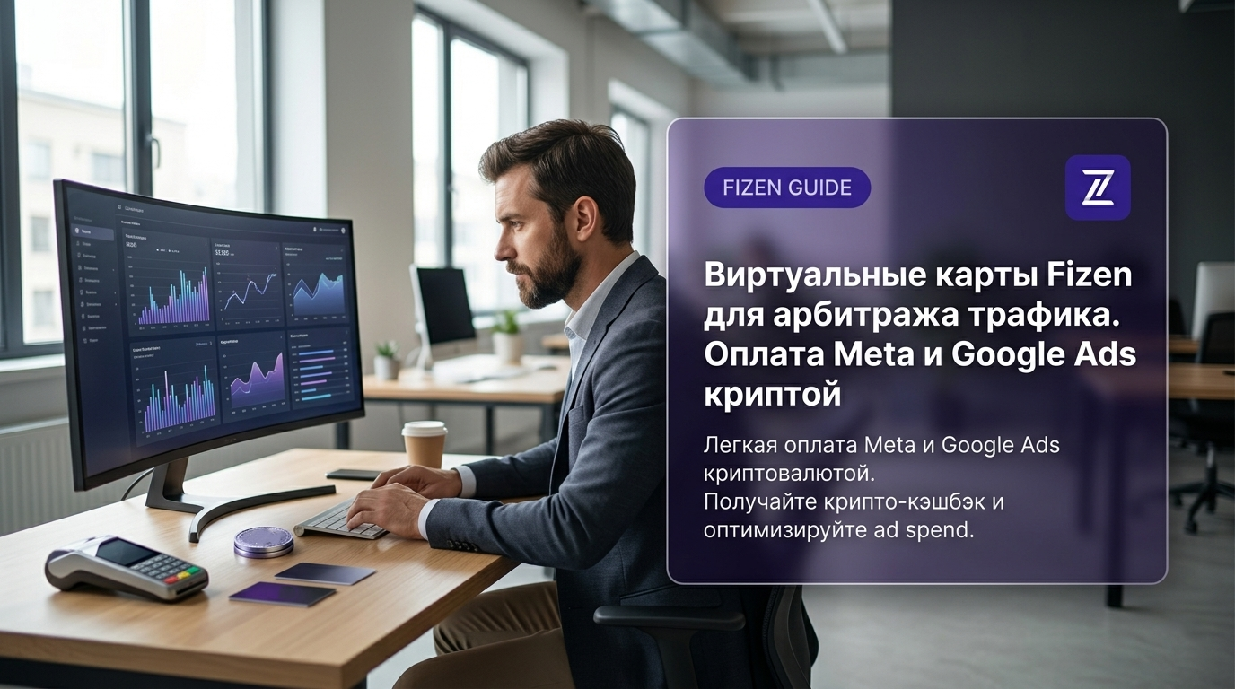 Виртуальные карты Fizen для арбитража трафика. Оплата Meta и Google Ads криптой