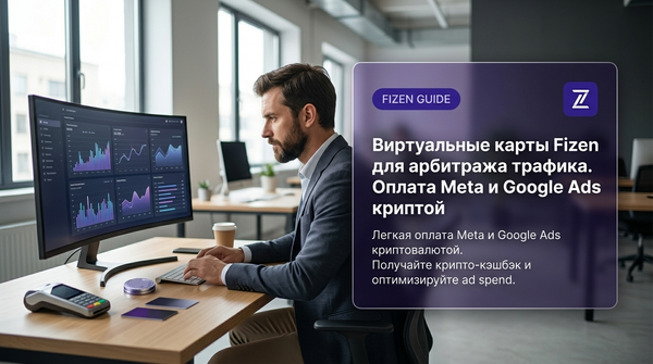Виртуальные карты Fizen для арбитража трафика. Оплата Meta и Google Ads криптой